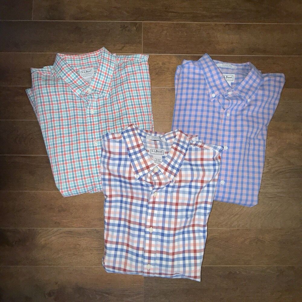 (Lot of 3) XL Reg L.L. Bean Long Sleeve Button Up 100% Cotton Dress Shirts